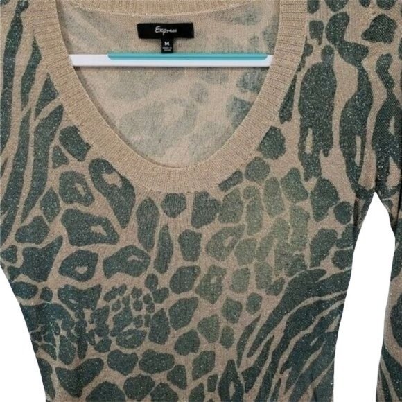 Express Women's Green Gold Leopard Print Tunic Top - Picture 4 of 6